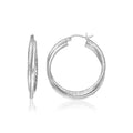Sterling Silver Ridged Hoop Earrings with Textured Design by Avera Group