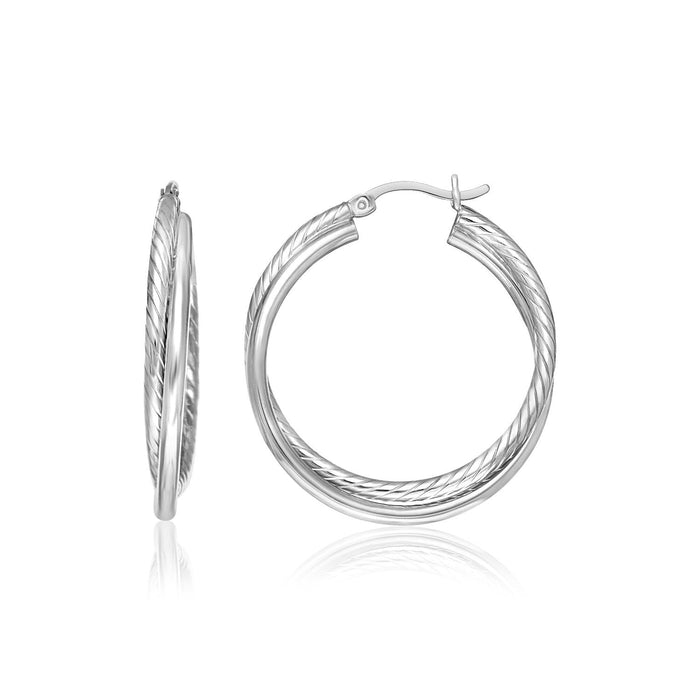 Sterling Silver Ridged Hoop Earrings with Textured Design by Avera Group