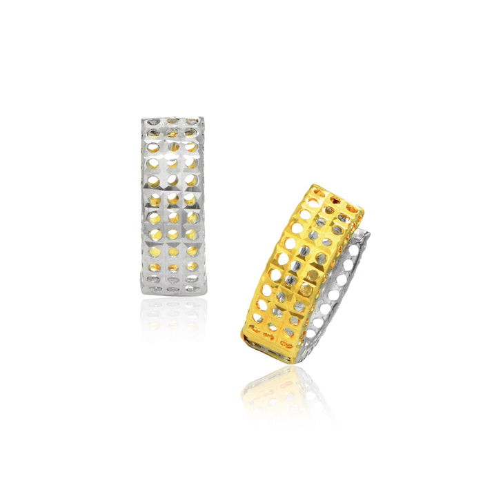 14k Two-Tone Gold Snuggable Earrings with a Mesh Style by Avera Group