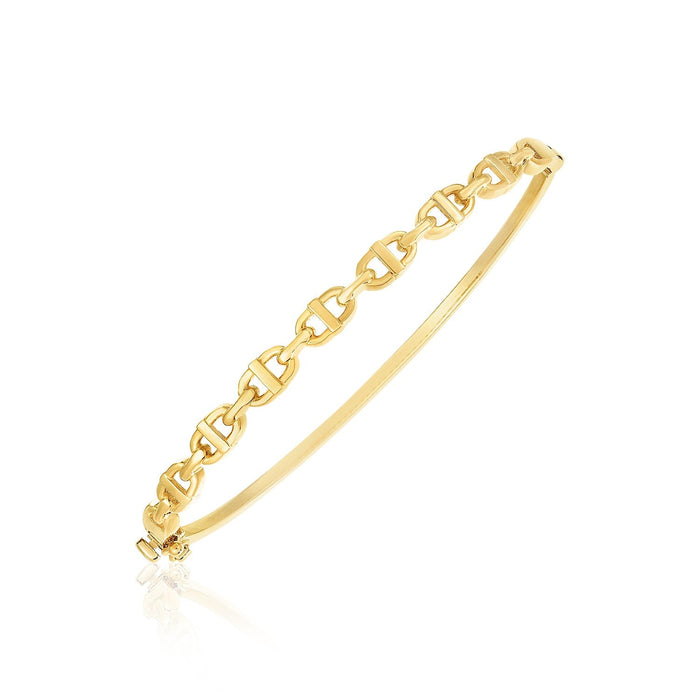 14k Yellow Gold High Polish Puffed Mariner Link Bangle (4.6mm) by Avera Group