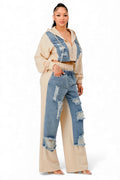 Denim Patchwork Hoodie & Wide-Leg Pant Set by The House of Stylez