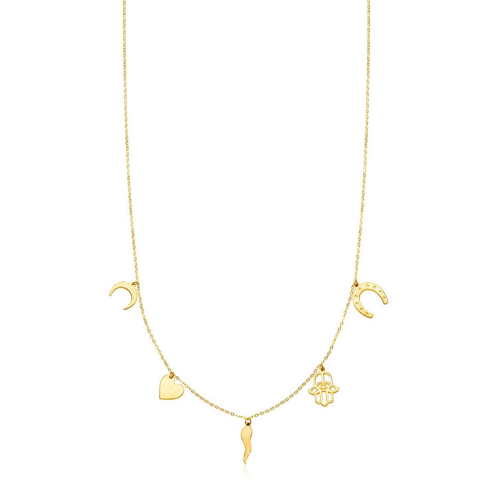 14K Yellow Gold Necklace with Polished Charms by Avera Group