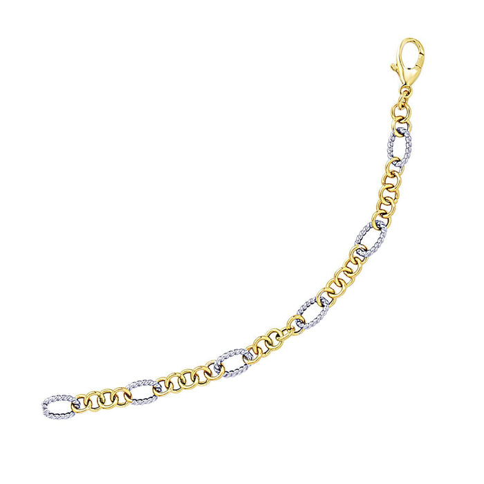 14k Two-Tone Gold Rope Motif Oval and Round Link Chain Bracelet by Avera Group