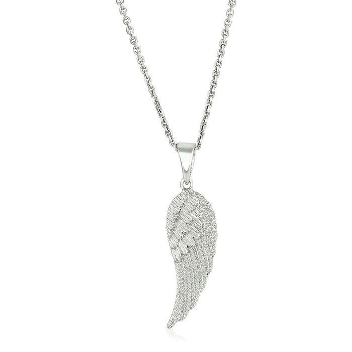 Sterling Silver with Large Textured Angel Wing Pendant by Avera Group