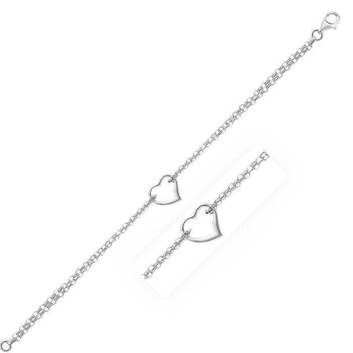 14k White Gold Cable Chain Anklet with Open Heart Station by Avera Group