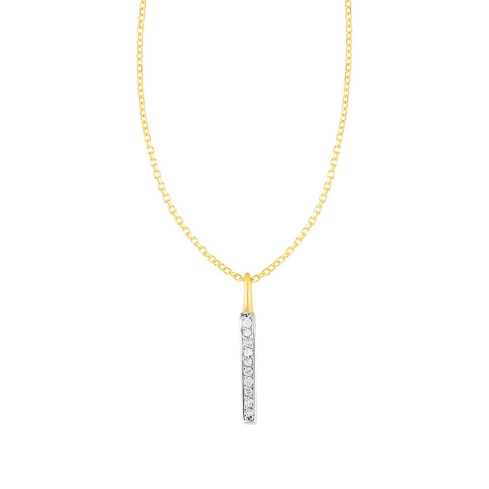 14k Yellow Gold Bar Pendant with Diamonds by Avera Group