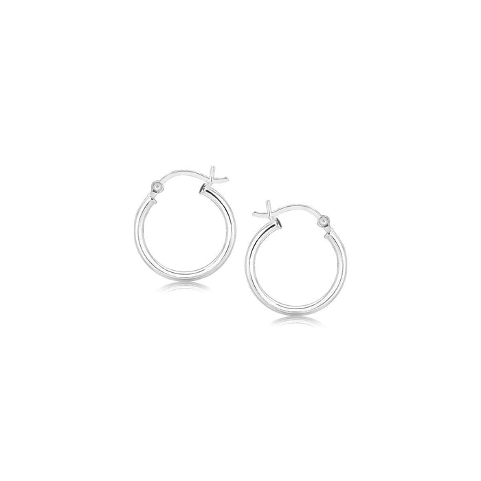 Polished Sterling Silver and Rhodium Plated Hoop Earrings (2x15mm) by Avera Group