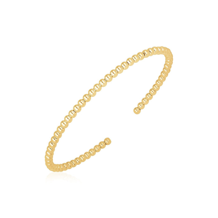 14k Yellow Gold High Polish Bead Cuff Bangle (3mm) by Avera Group