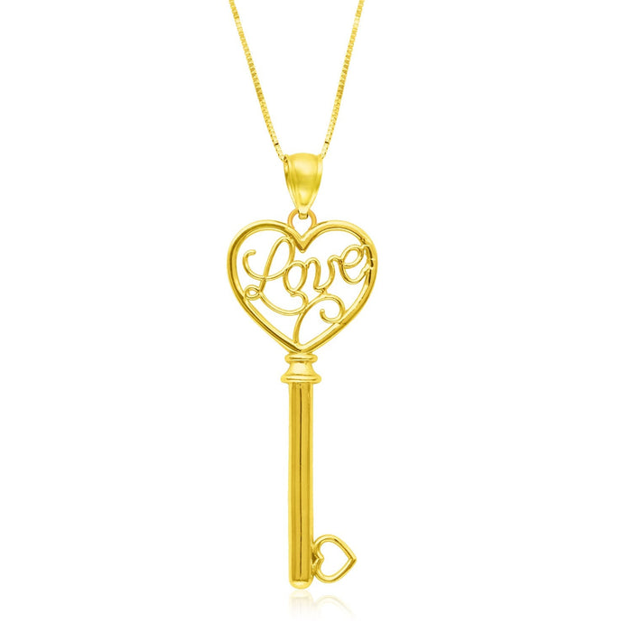 14k Yellow Gold Skeleton Key Style LOVE Pendant by Avera Group