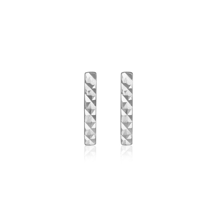 14k White Gold Textured Bar Earrings by Avera Group