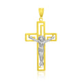 14k Two-Tone Gold Cross with Figure Pendant by Avera Group