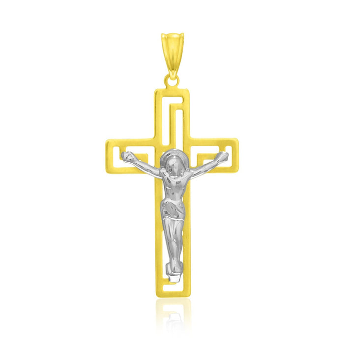 14k Two-Tone Gold Cross with Figure Pendant by Avera Group