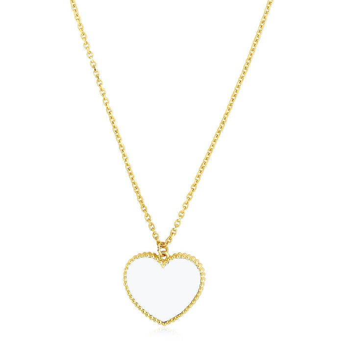 14k Yellow Gold High Polish Heart Pearl Paste Necklace by Avera Group