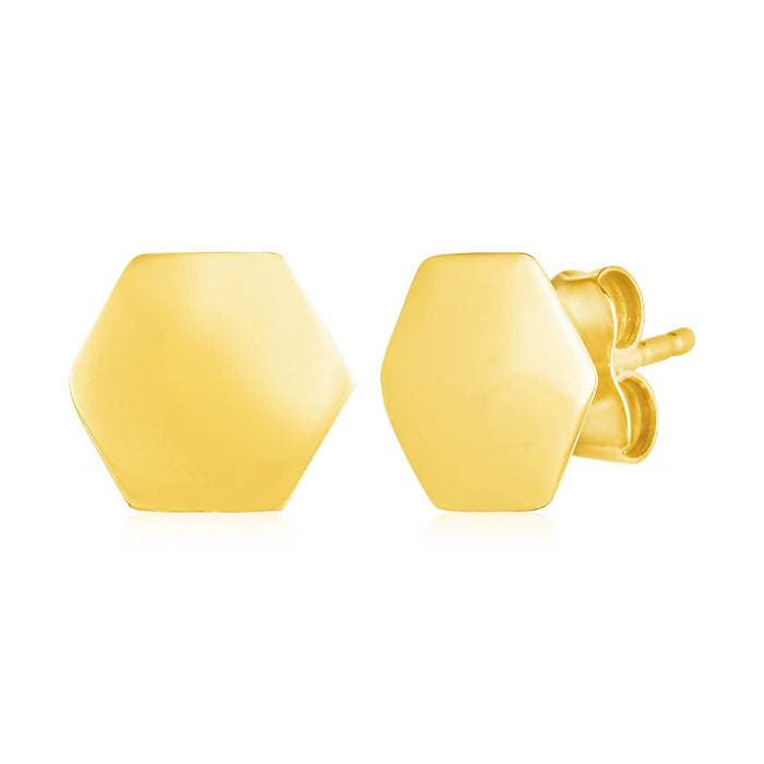 14k Yellow Gold Hexagon Stud Earrings by Avera Group
