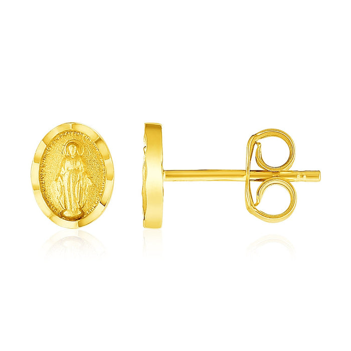 14k Yellow Gold Oval Religious Medallion Post Earrings by Avera Group