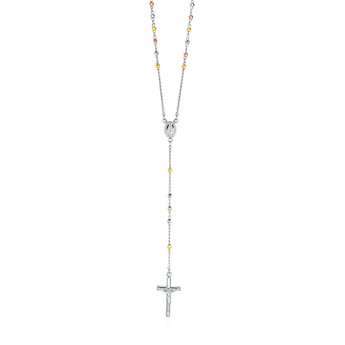 Three Toned Rosary Chain and Bead Necklace in Sterling Silver by Avera Group