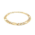 7.0mm 14K Yellow Two Tone Solid Pave Figaro Bracelet by Bids.com