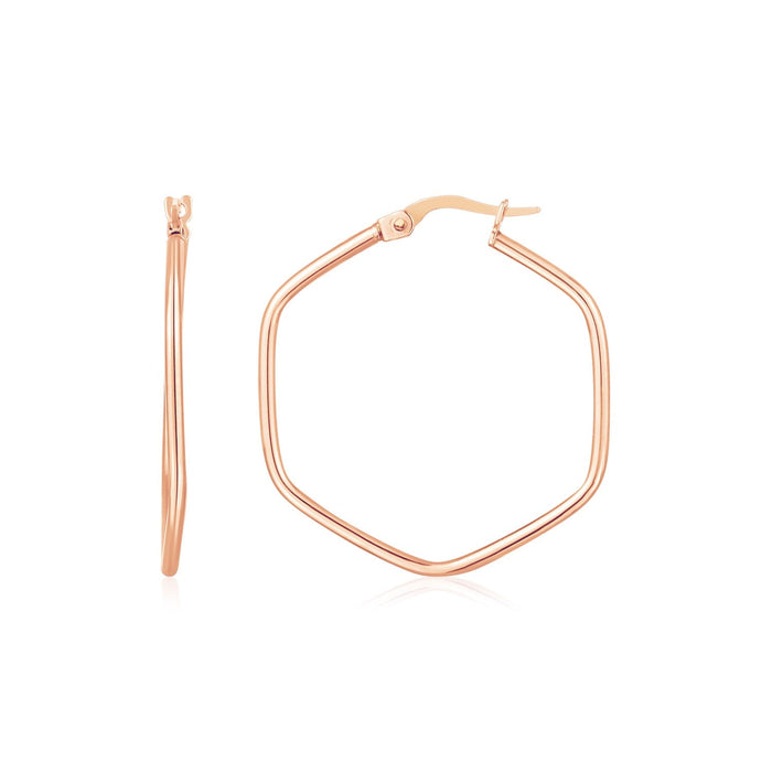 14K Rose Gold Hexagon Hoop Rounded Edge Earrings by Avera Group