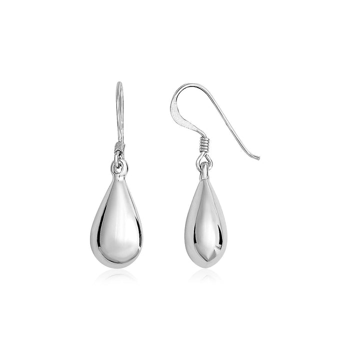 Sterling Silver Polished Puffed Teardrop Dangle Earrings by Avera Group