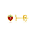 14k Yellow Gold Enameled Strawberry Childrens Earrings by Avera Group