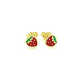 14k Yellow Gold Enameled Strawberry Childrens Earrings by Avera Group