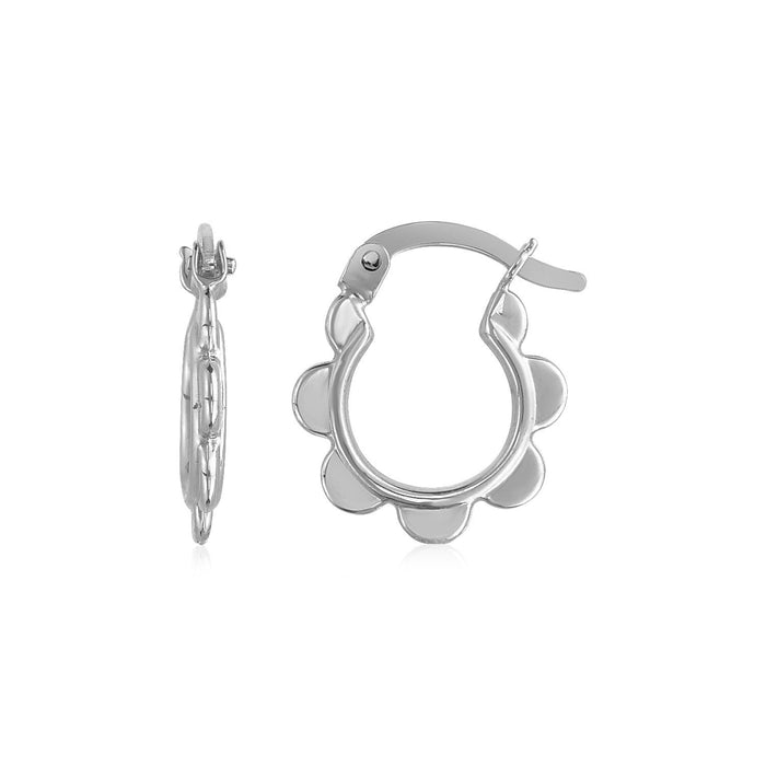 14k White Gold Scalloped Hoop Earrings by Avera Group