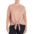 Elan Women's Plus Tie Front Crew Neck Pullover Top by Vanessa Jane