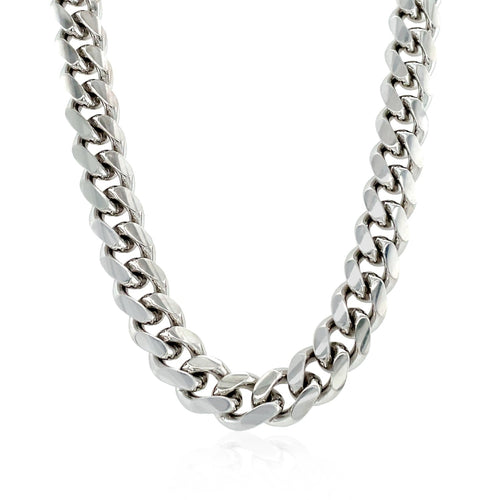 Sterling Silver Rhodium Plated Miami Cuban Chain (8.40 mm) by Avera Group