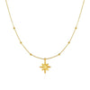 14k Yellow Gold Necklace with Eight Pointed Star and Beads