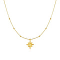 14k Yellow Gold Necklace with Eight Pointed Star and Beads by Avera Group
