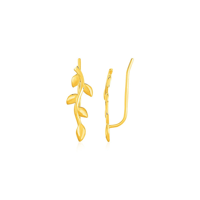 Leafy Branch Motif Climber Earrings in 14k Yellow Gold by Avera Group