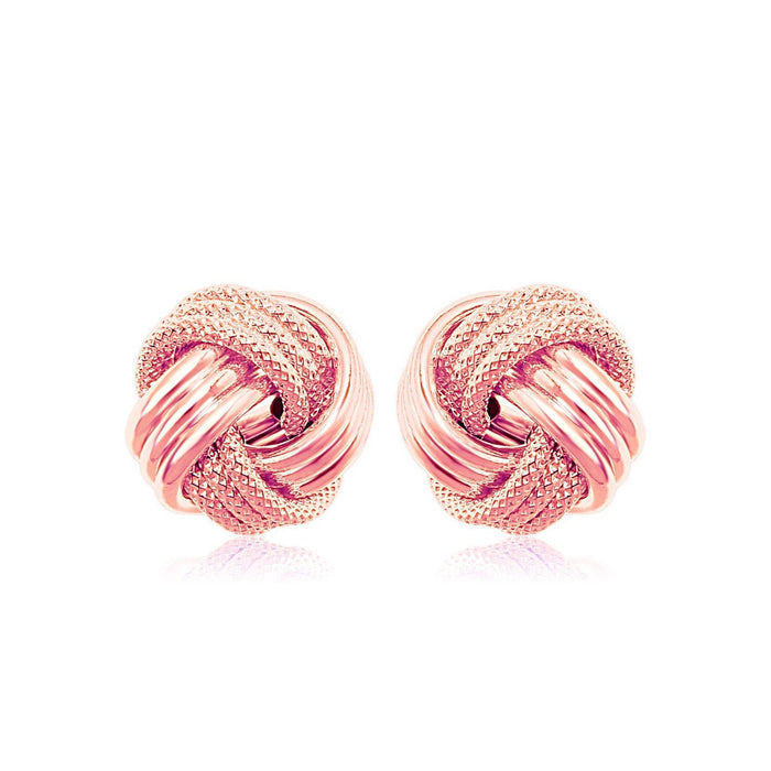 14k Rose Gold Love Knot with Ridge Texture Earrings by Avera Group