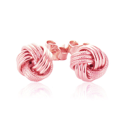 14k Rose Gold Love Knot with Ridge Texture Earrings by Avera Group