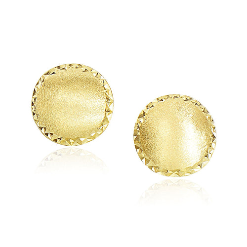 14k Yellow Gold Dome Satin Finish Earrings with Diamond Cut Edge(11.3mm) by Avera Group