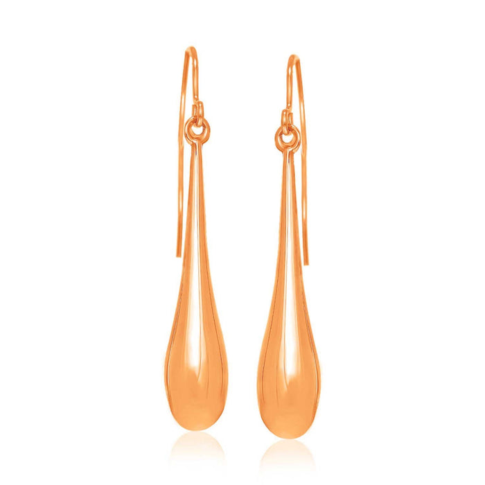14k Rose Gold Long Polished Teardrop Dangling Earrings by Avera Group