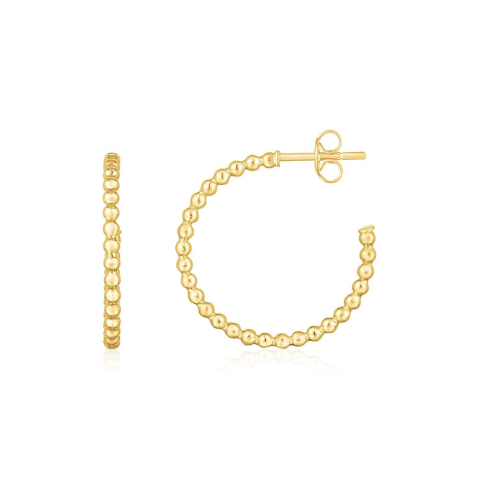 14K Yellow Gold Bead Hoop Earrings(2x23.4nn) by Avera Group