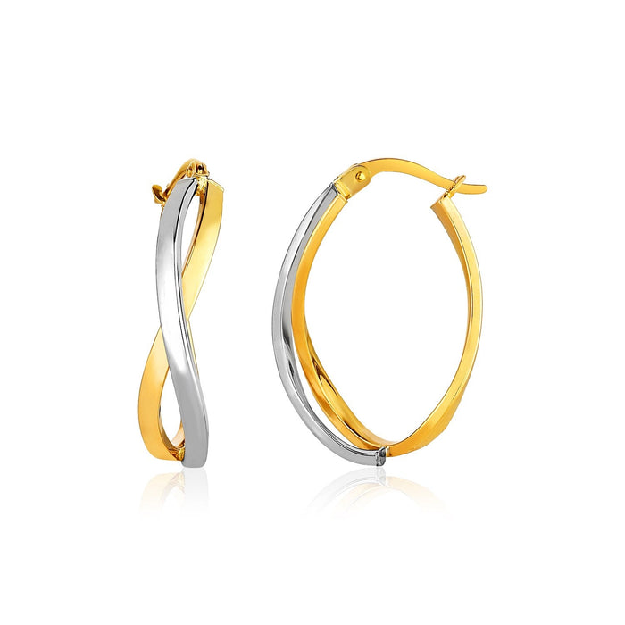 14k Two-Tone Gold Twisted Style Polished Hoop Earrings by Avera Group