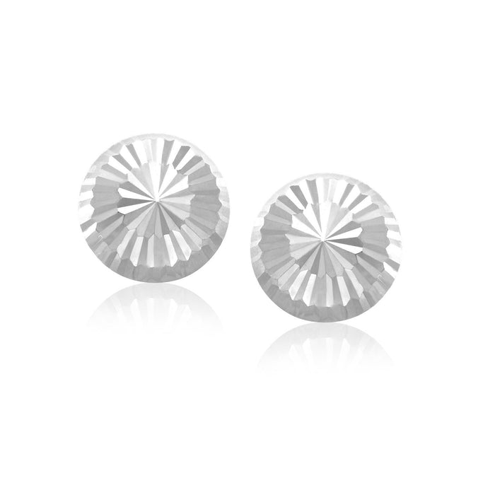 14k White Gold Diamond Cut Flat Design Stud Earrings by Avera Group