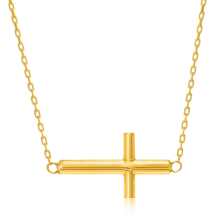 14k Yellow Gold Necklace with a Polished Cross Design by Avera Group