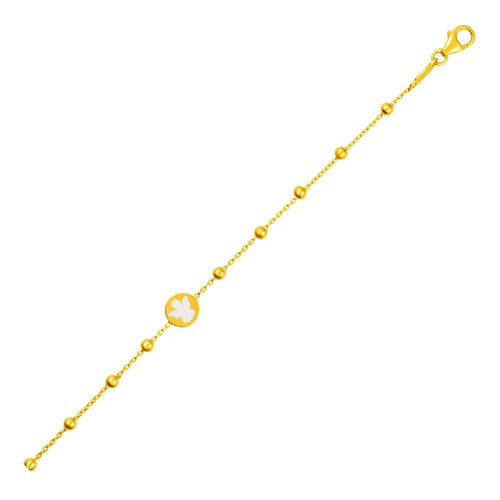 14k Yellow Gold Childrens Bracelet with Angel and Beads (6.00 mm) by Avera Group
