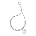 Adjustable Shiny Bead Bracelet with Heart Charm in Sterling Silver by Avera Group