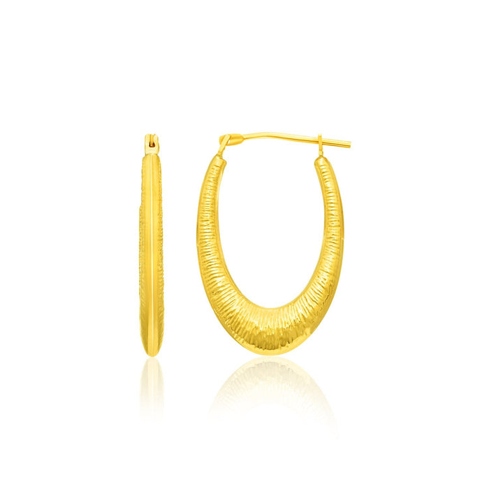 14k Yellow Gold Hoop Earrings in a Graduated Texture Style by Avera Group