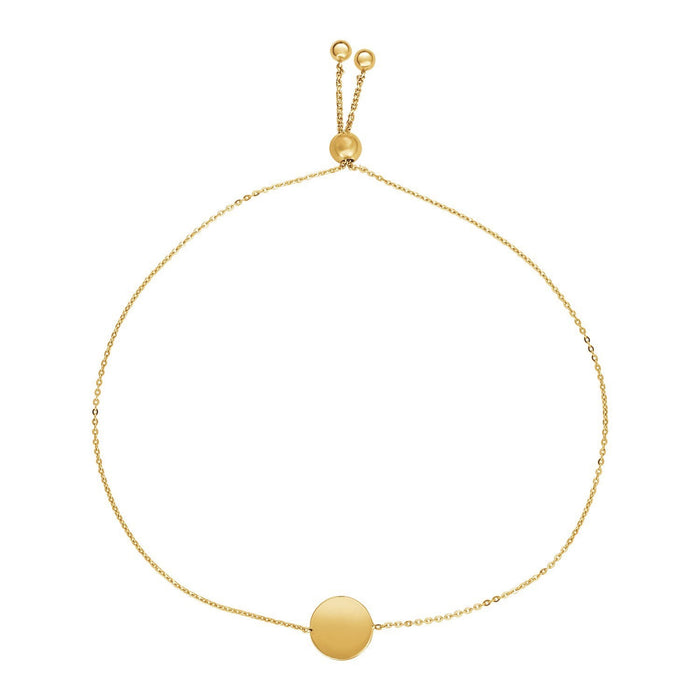 Adjustable Bracelet with Shiny Circle in 14k Yellow Gold by Avera Group