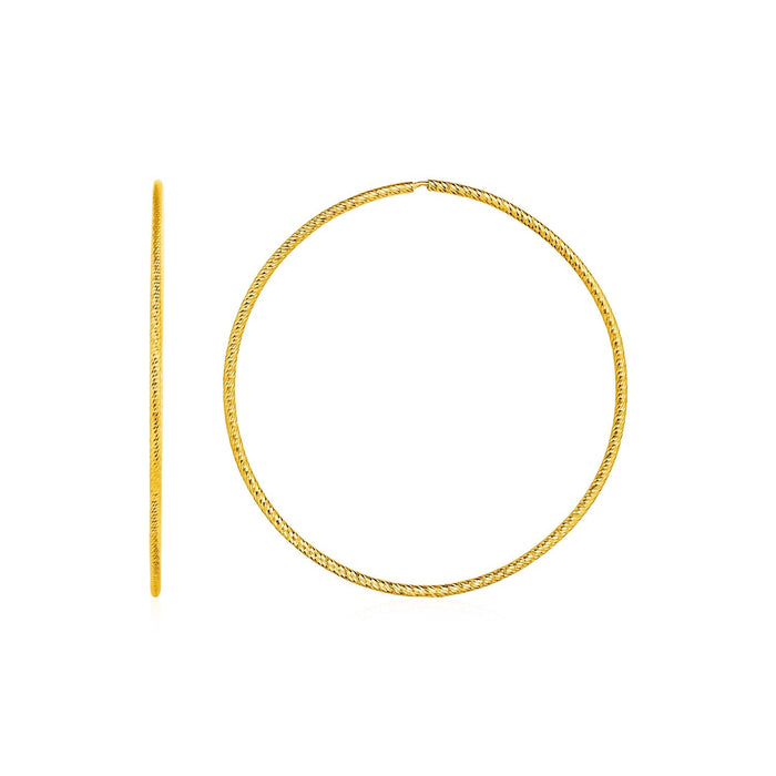 Textured Endless Hoop Earrings in 14k Yellow Gold by Avera Group
