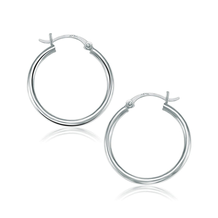 10k White Gold Polished Hoop Earrings (2x25mm) by Avera Group