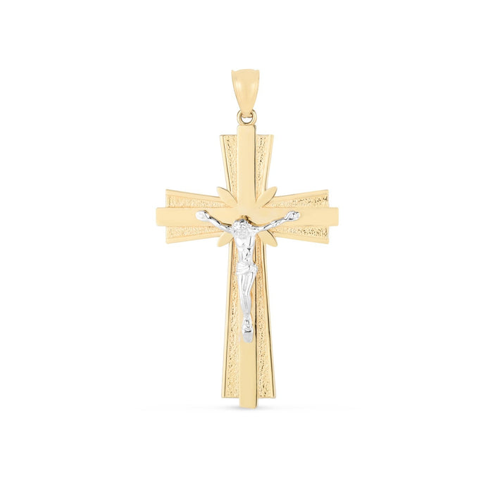 14k Two Tone Gold High Polish Diamond Cut Cross Pendant by Avera Group