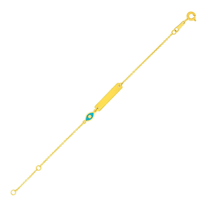 14k Yellow Gold 5 1/2 inch Childrens ID Bracelet with Enameled Eye by Avera Group