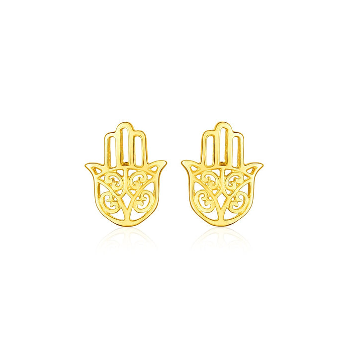 14k Yellow Gold Polished Hand of Hamsa Post Earrings by Avera Group