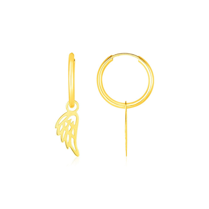 14K Yellow Gold Hoop Earrings with Angel Wings by Avera Group