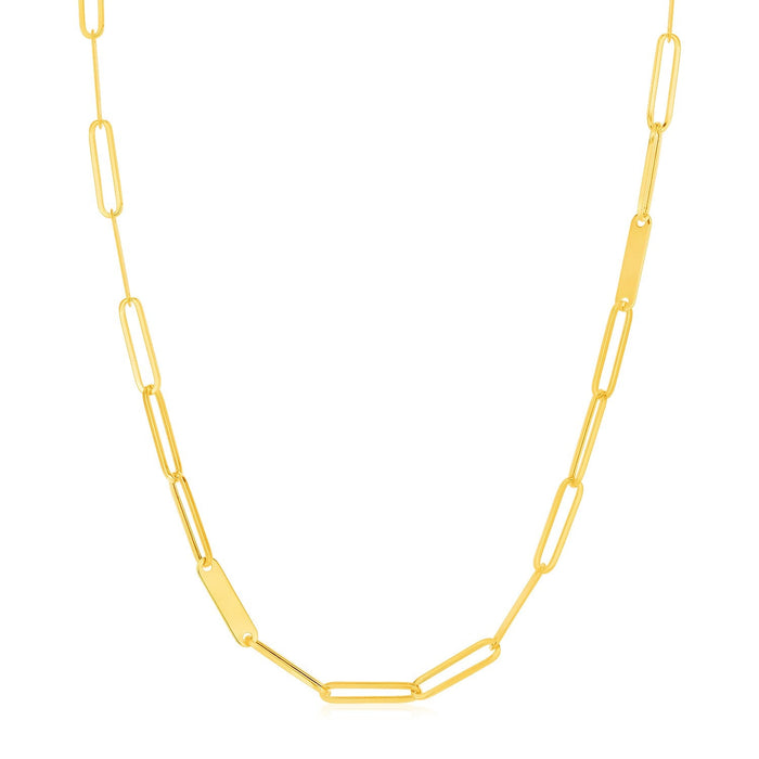 14k Yellow Gold Alternating Paperclip Chain Link and Gold Bar Necklace by Avera Group